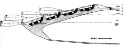 Схема 1 поражений броневой основы верхнего лобового листа макета № 2 и расположения снарядов в момент соударения
