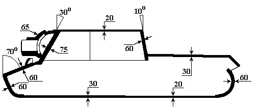Схема бронирования СУ-152. Продольный разрез